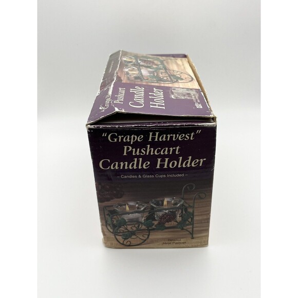 Vintage Giftco Grape Harvest Pushcart Candle Holder & 2 Glass Candles New In Box - Picture 5 of 9